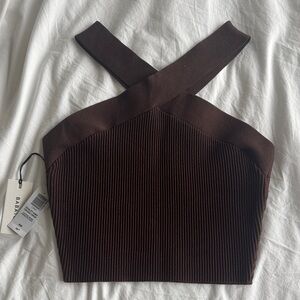 Babaton Dark Brown Cross-Strap Crop Top